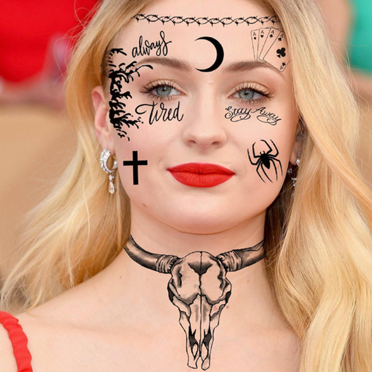 Halloween Face Tattoo Sticker Set – 12 Sheets Gothic Skull Temporary Tattoos