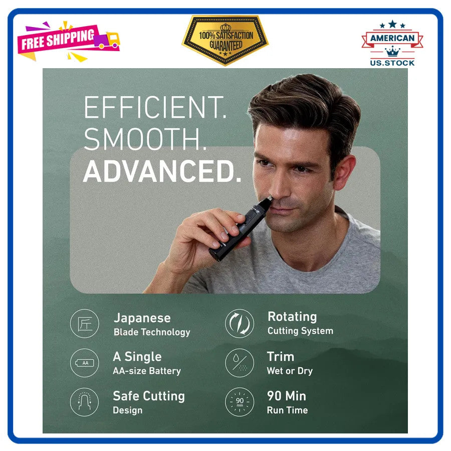 Wet Dry Nose and Ear Hair Trimmer for Men - Waterproof Facial Grooming Device