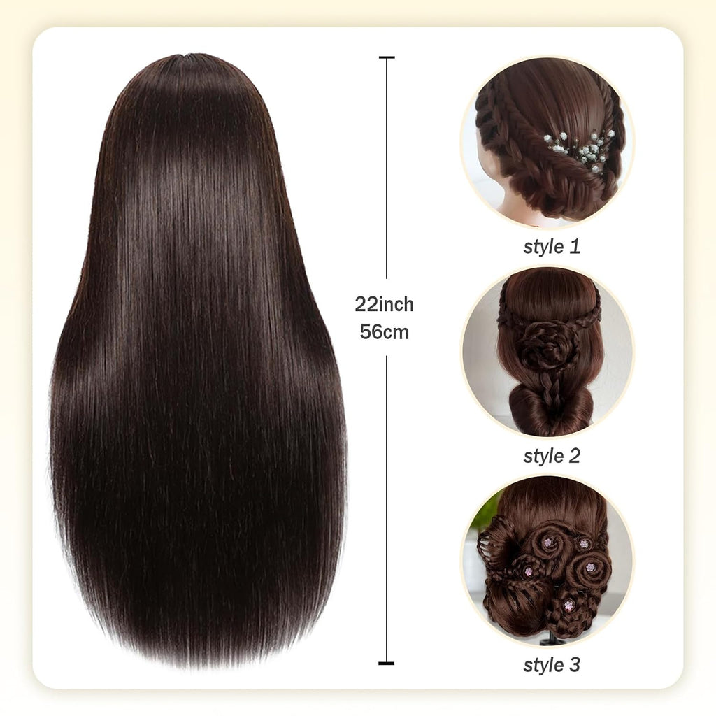 22-Inch Mannequin Head for Cosmetology with Human Hair Doll Head