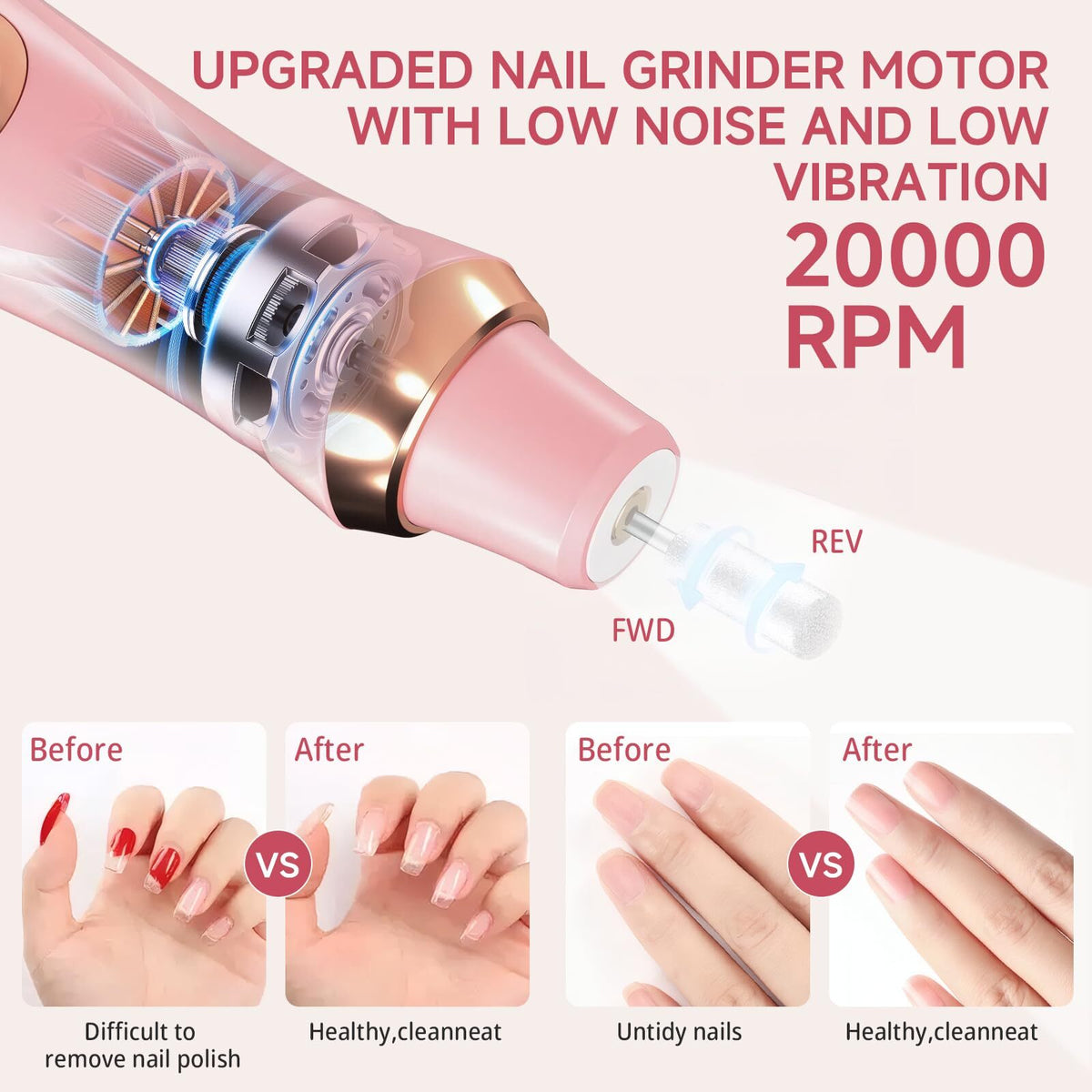 Cordless Nail Drill with LED Light & 6 Speed Settings - Rechargeable Manicure Tool