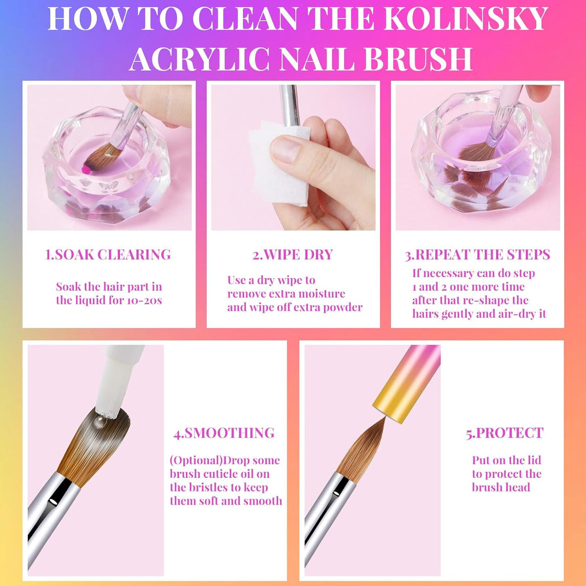 Kolinsky Nail Art Brush Set - Acrylic, Precision & Fine Detail Brushes, 3 Pieces