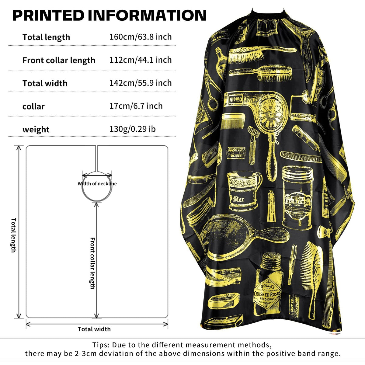 Hair Cutting Cape for Hair Salons and Home Use - Adjustable Waterproof Hairdresser Cape 64x56 Inches