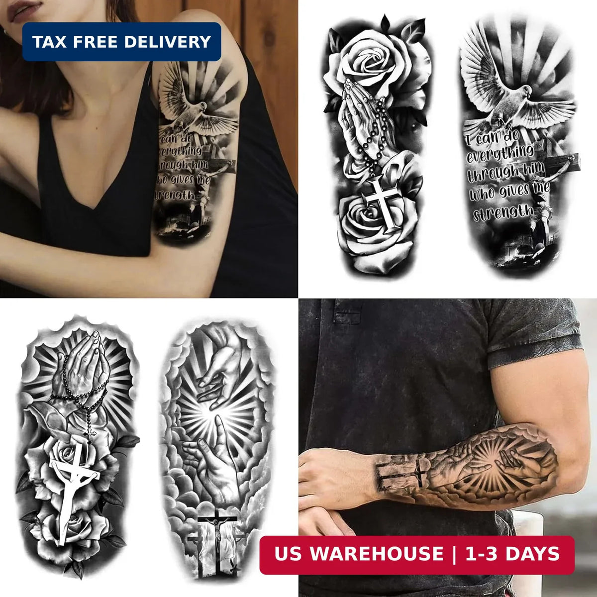Christian Temporary Tattoos 77 Sheets - Cross, Jesus & Angels Religious Body Art