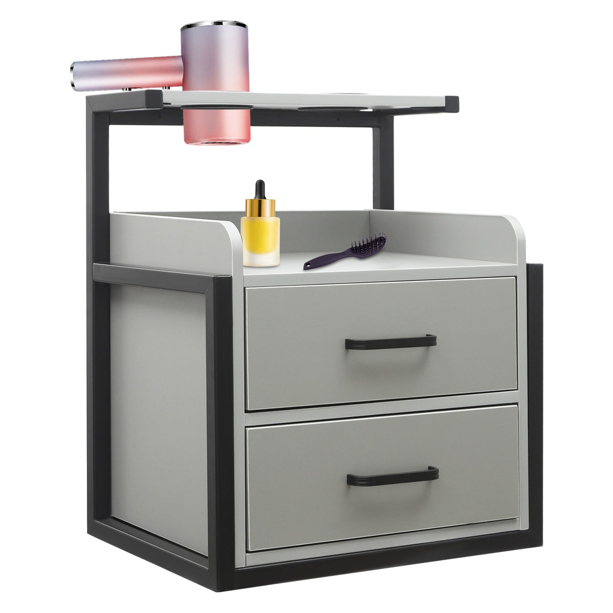 Wall-Mount Salon Station Cabinet with 2 Drawers for Beauty & Barber Shops