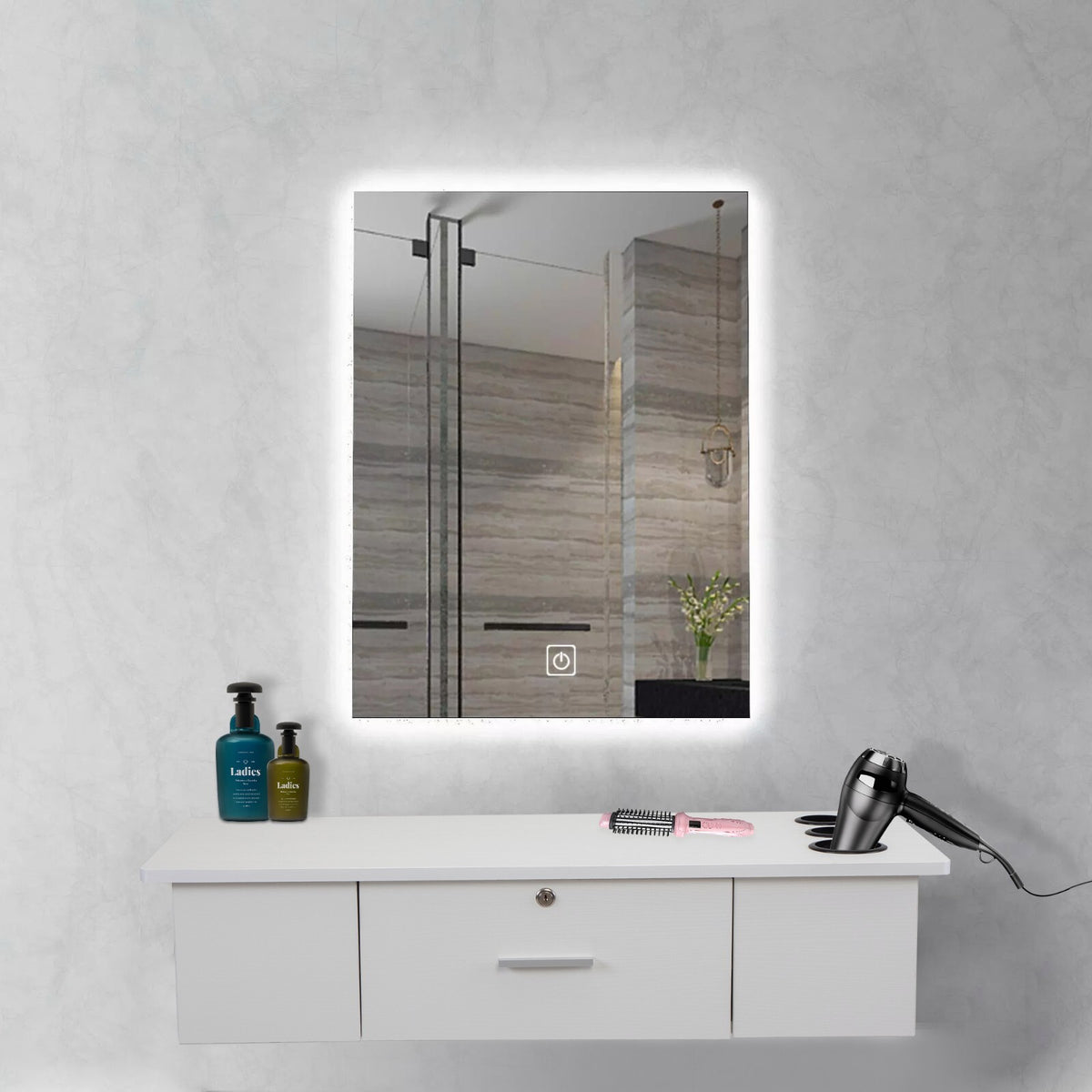 Wall-Mount Styling Station for Hair Salon Barber Spa Storage Cabinet