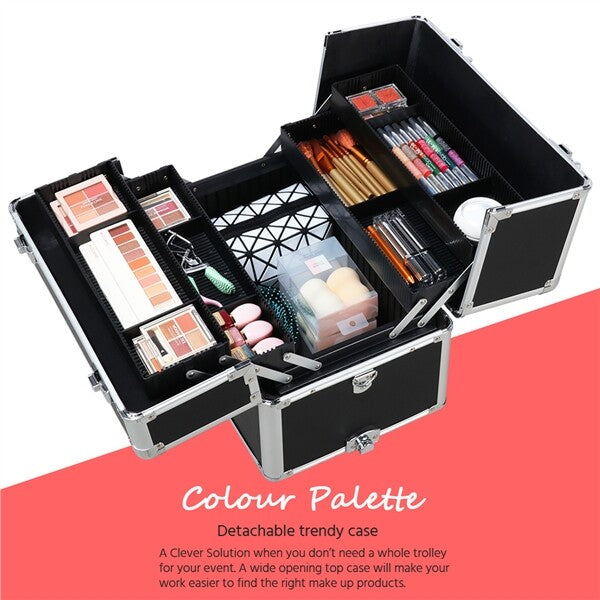 Professional 3-in-1 Makeup Train Case with Wheels and Large Storage