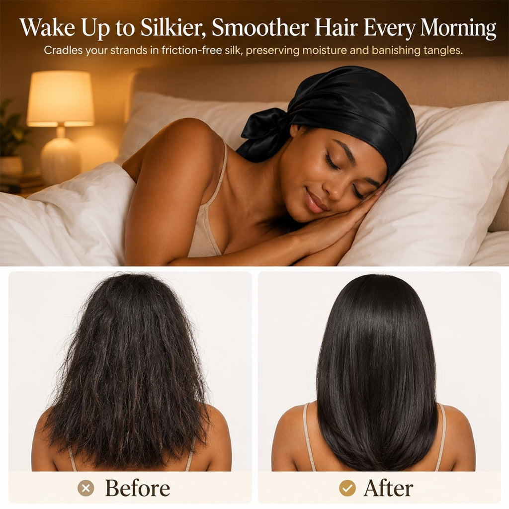 Silk Press Wrap Cap - Satin Hair Wrap for Protective Styling