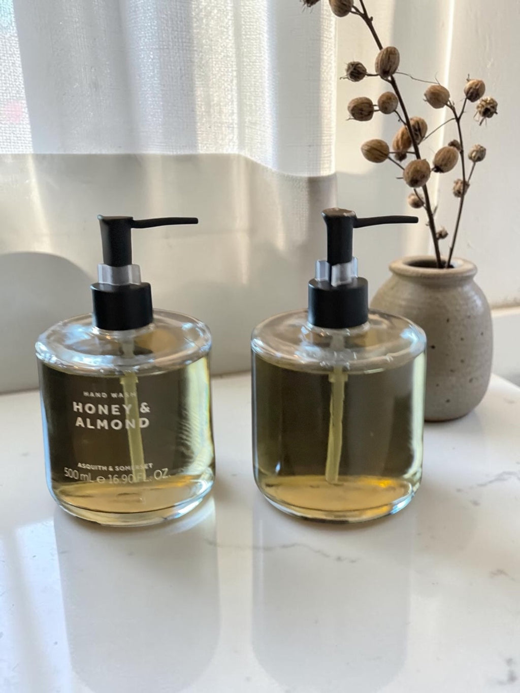 Hand Wash Set - Honey & Almond Liquid Soap in Glass Bottles, 2 Pack