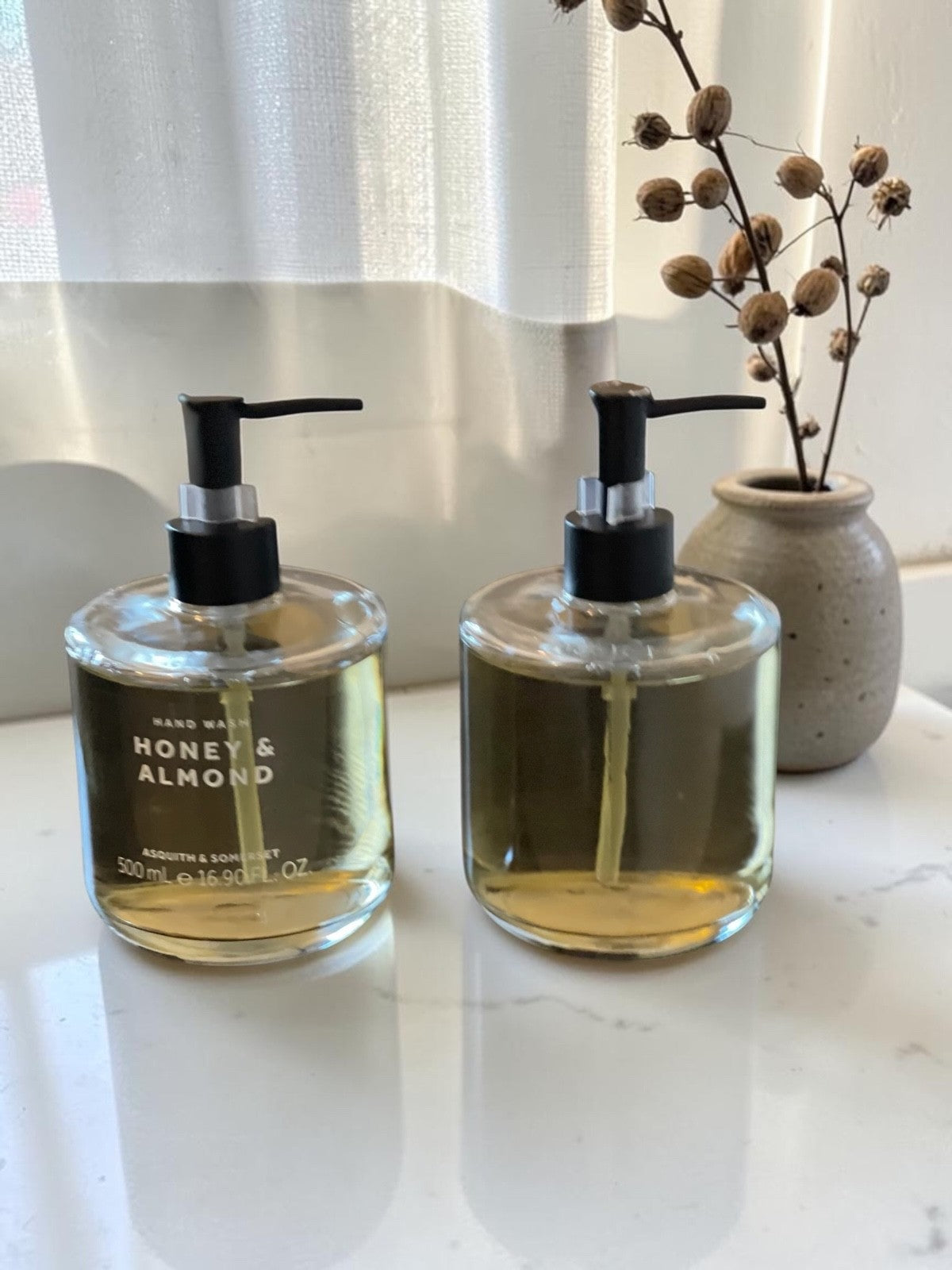 Hand Wash Set - Honey & Almond Liquid Soap in Glass Bottles, 2 Pack