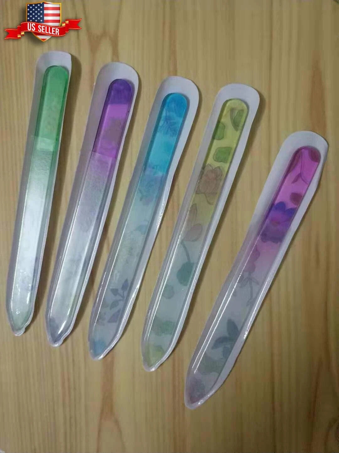 Glass Nail File Set with Case - Double Sided Crystal Manicure Tools, Colorful Flower Pattern