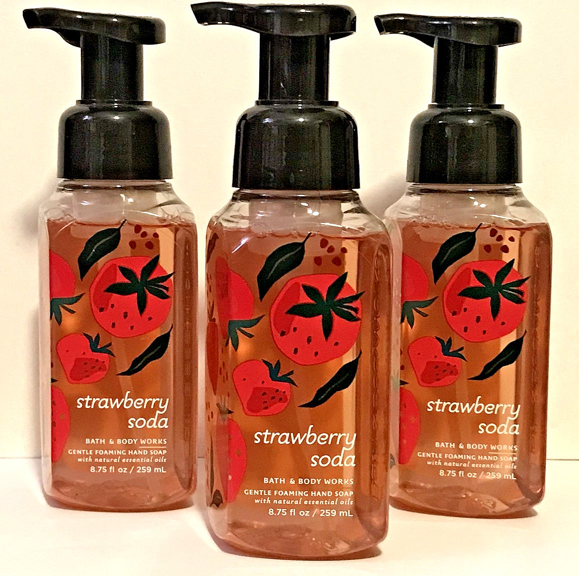 Strawberry Soda Hand Soap Set - Gentle Foaming Bath & Body Wash, 3 Pack