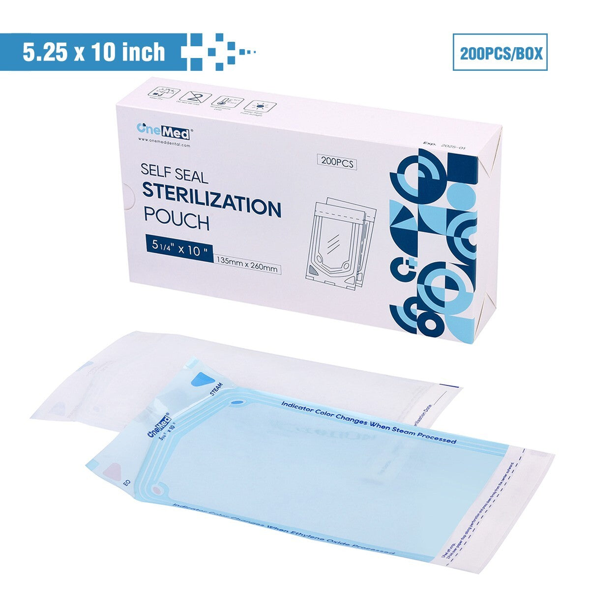 Self-Sealing Sterilization Pouches 5.25 x 10 in for Medical, Dental, Tattoo - 1000 pcs