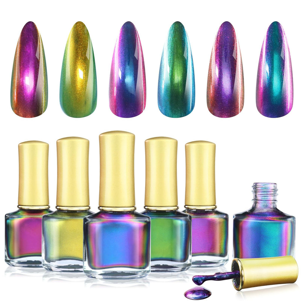 Chameleon Gel Nail Polish Set - 6 Vibrant Color Changing Glitter Shades for DIY Manicure