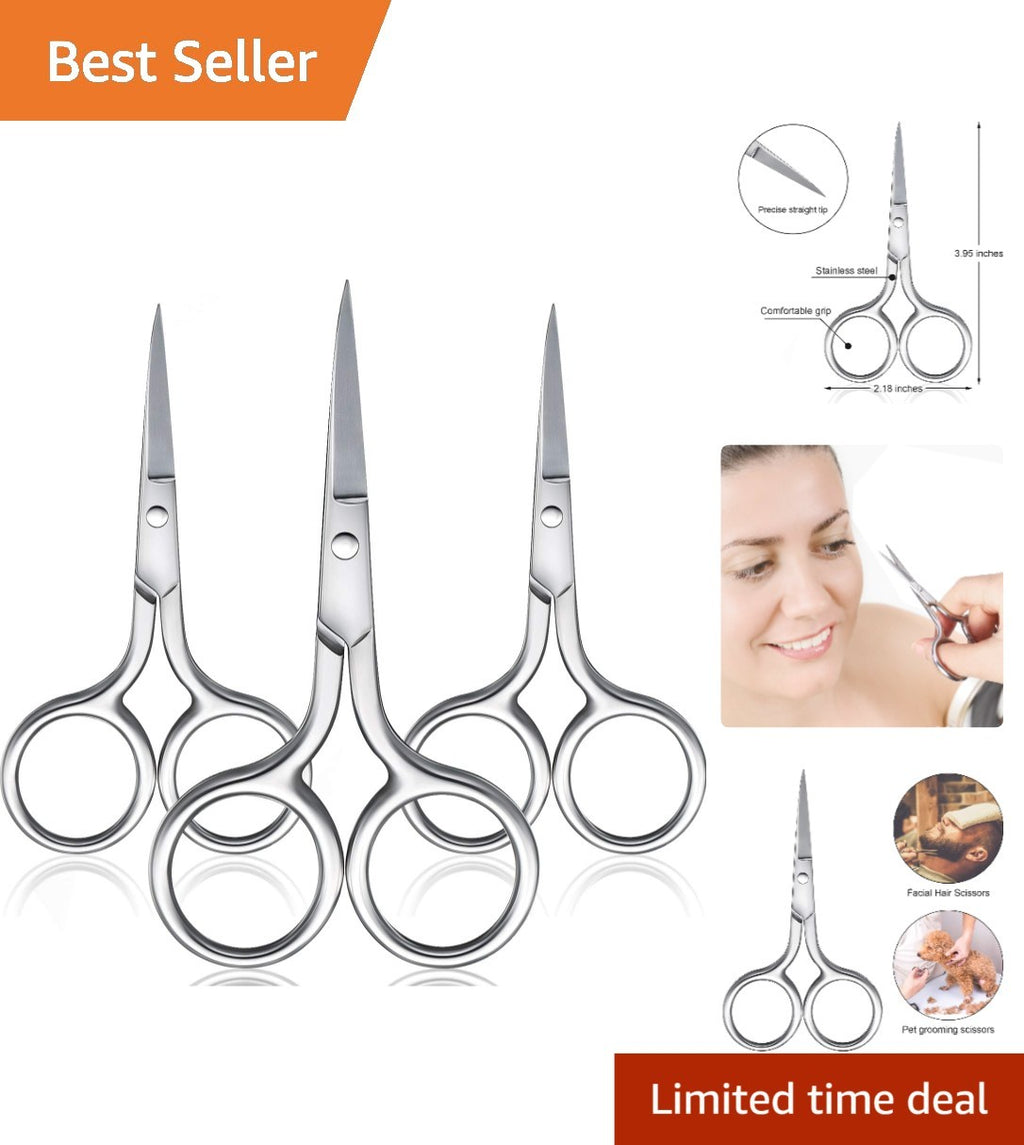 3 Pack Stainless Steel Eyebrow and Nose Hair Scissors with Straight Tips