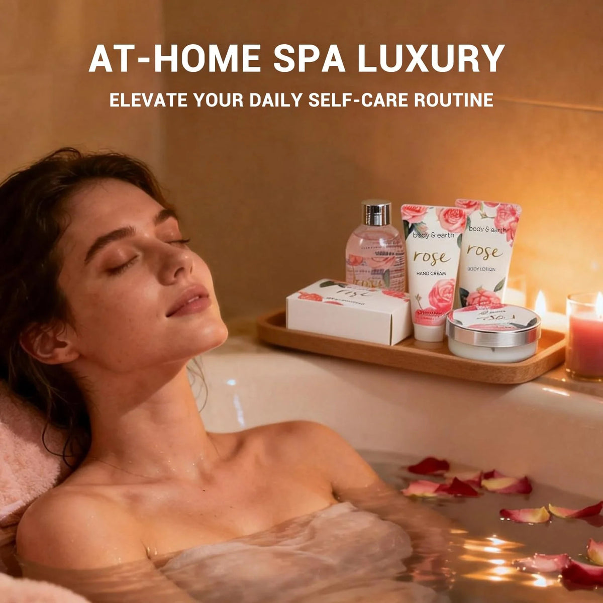 Luxury Rose Scent Bath Gift Set for Women - 5 Piece Spa & Body Care Collection