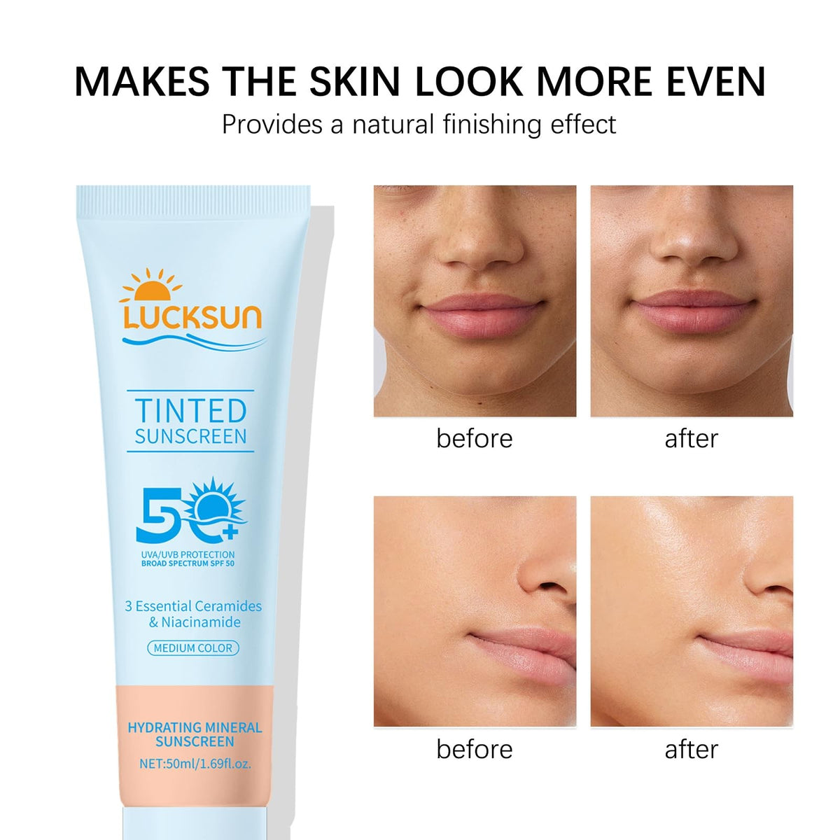 SPF 50 Tinted Sunscreen for Face - Hydrating, Broad Spectrum Sun Protection, 2 Pack