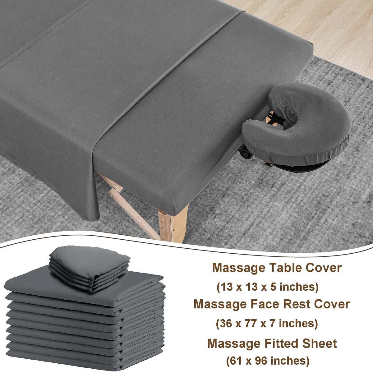 Reusable Massage Bed Sheets Set - Soft Full Size, Dark Grey, 12 Pieces