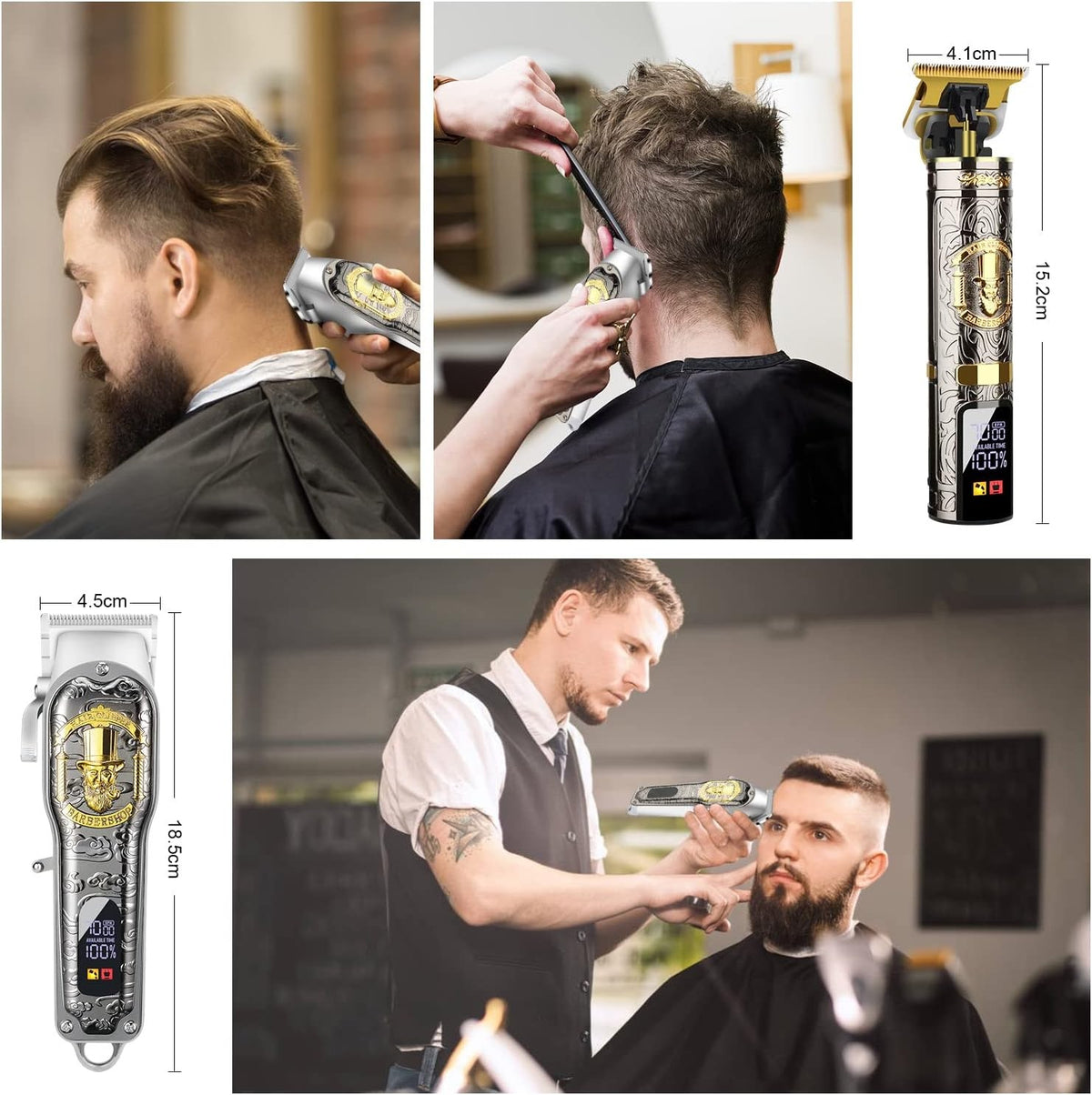 Professional Cordless Hair Clippers for Men with T-Blade & Guide Combs