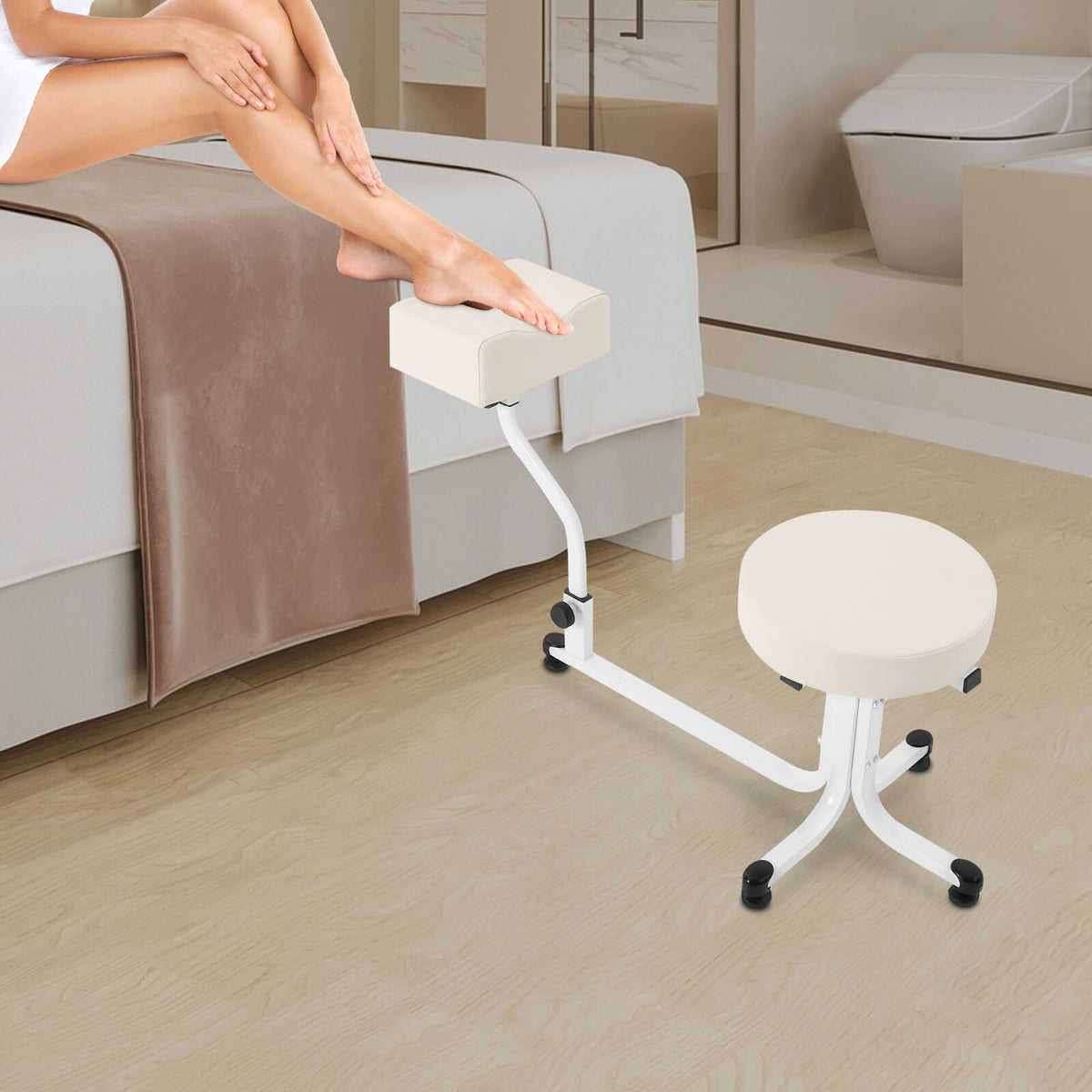 Pedicure Stool with Footrest for Nail Salon & Spa Use - Modern White