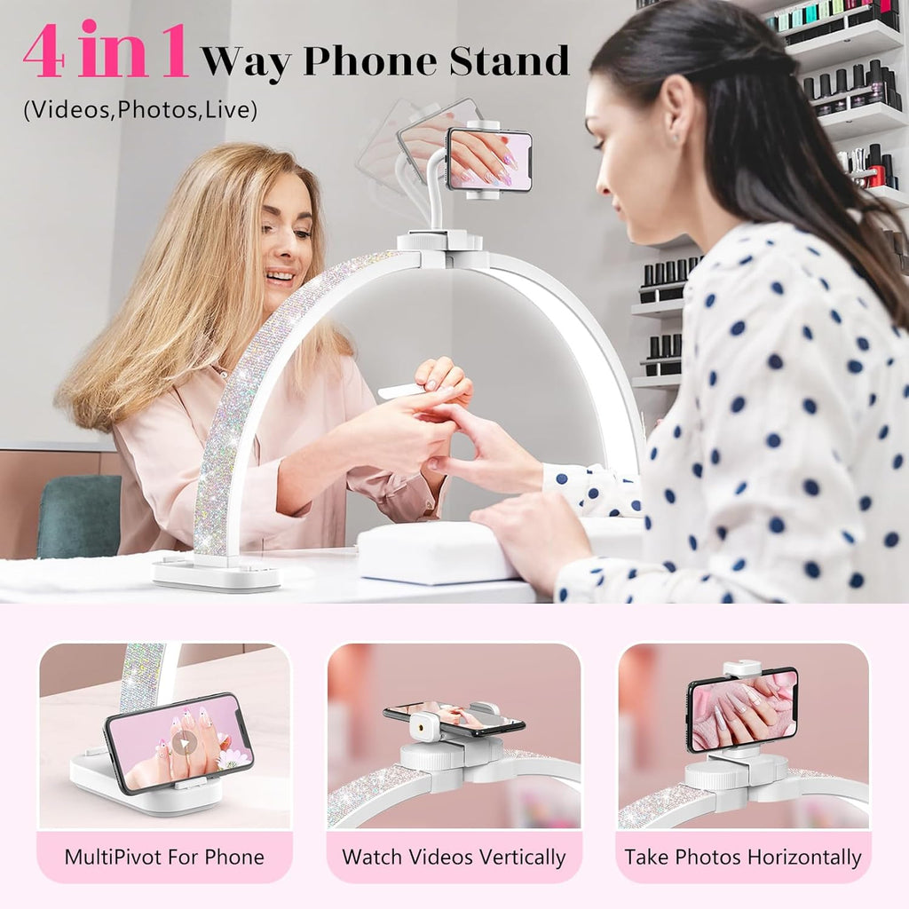 30-Inch LED Half Moon Nail Desk Light with Phone Holder - Professional Manicure Lamp