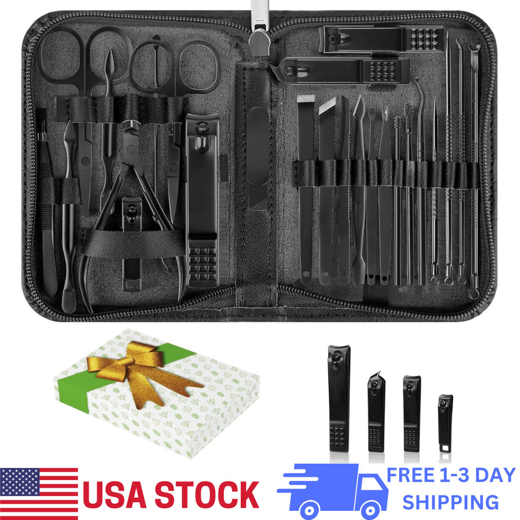 Professional Manicure & Pedicure Kit with 26 Nail Care Tools - Portable Stainless Steel Set