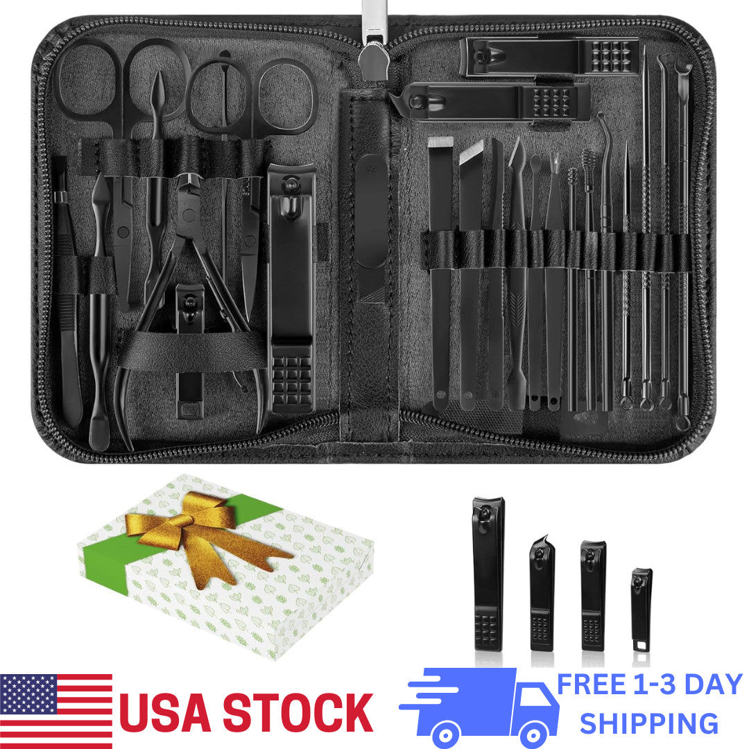 Professional Manicure & Pedicure Kit with 26 Nail Care Tools - Portable Stainless Steel Set