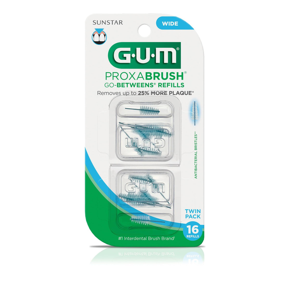 Wide Interdental Brush Refills for GUM Proxabrush, Pack of 16 - Blue