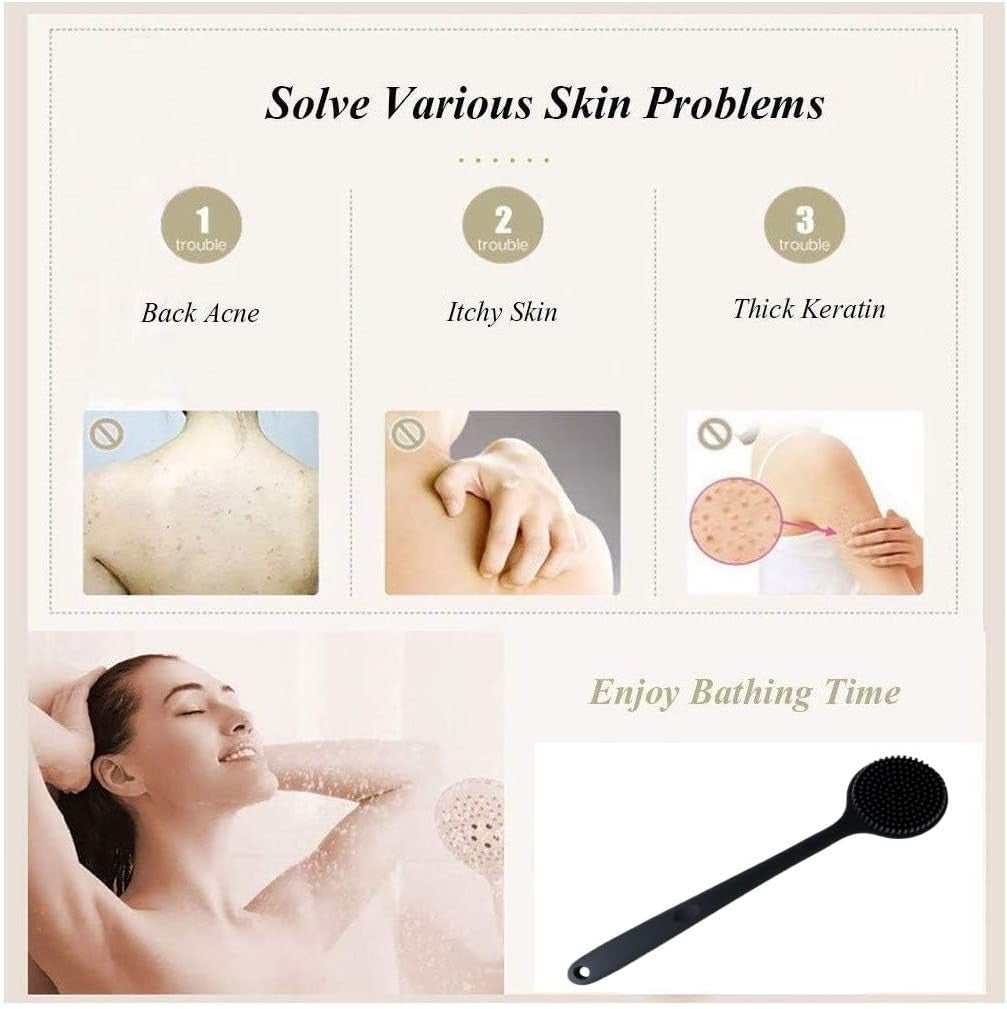 Soft Silicone Back Scrubber with Long Handle for Shower Body Cleaning