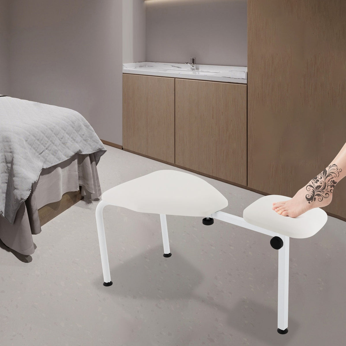 Adjustable Pedicure Stool with Foot Rest - Salon Spa Chair White
