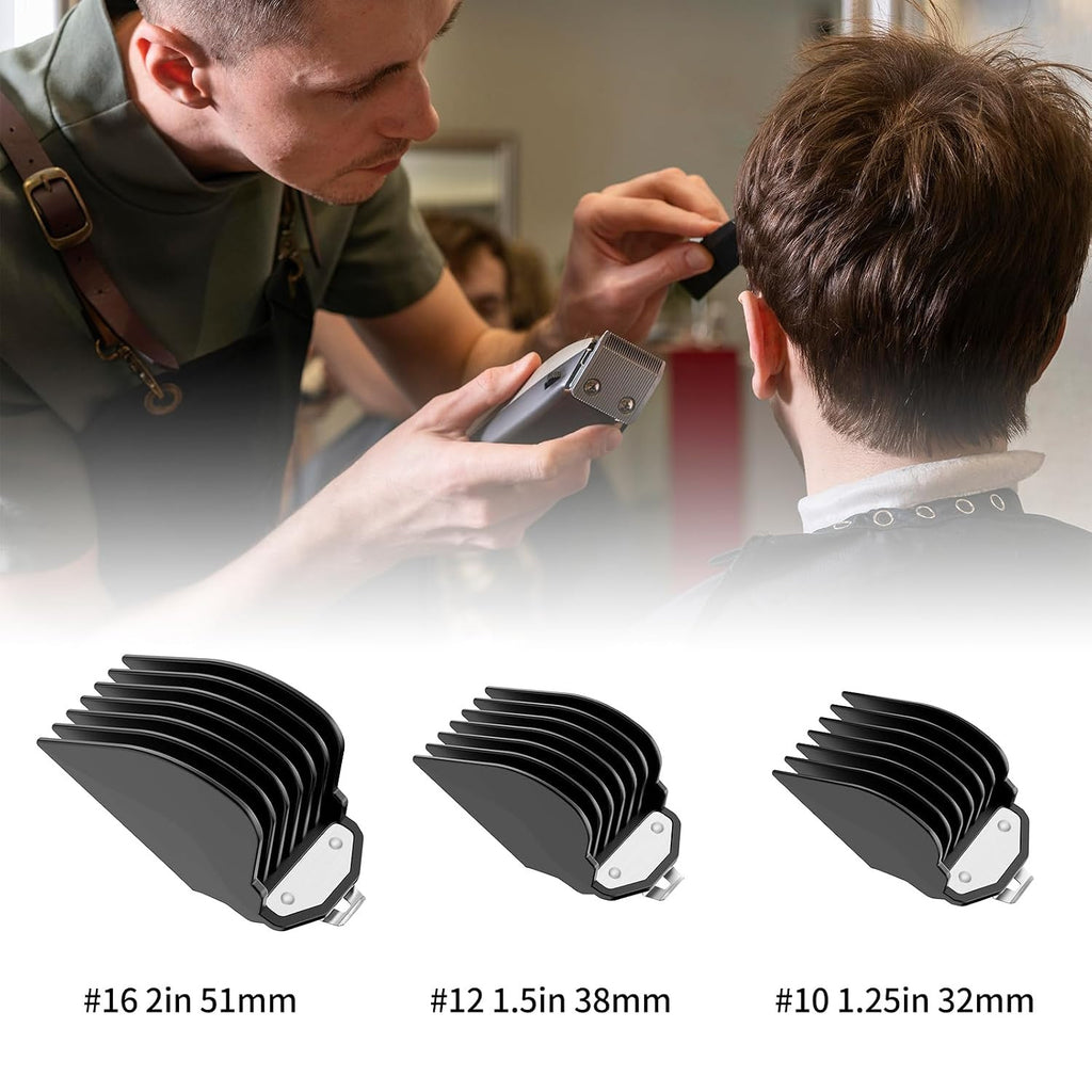 Clipper Guard Set for Wahl Hair Clippers - 3 Sizes with Metal Clips - Black