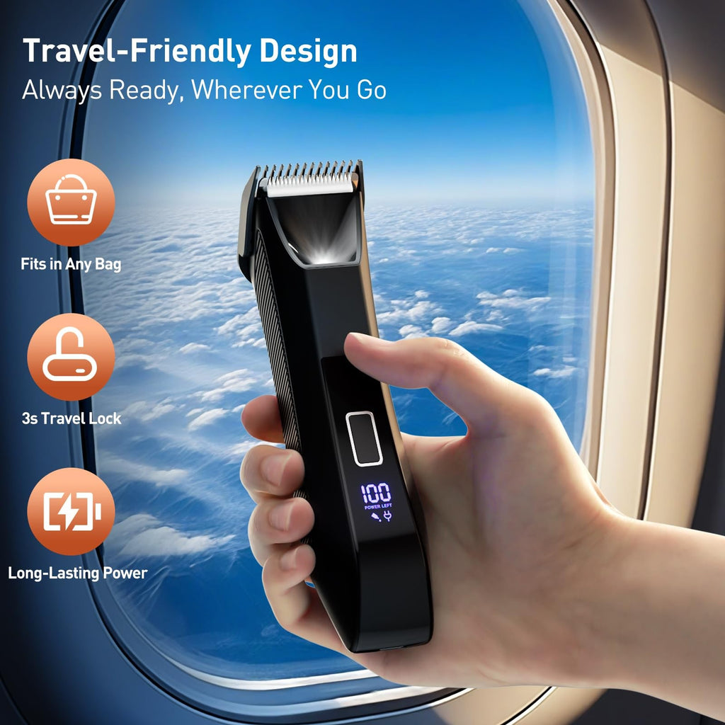 Men's 2-in-1 Body Grooming Trimmer & Shaver - Waterproof Electric Razor with Dual Blades, LED Light, USB-C Charging