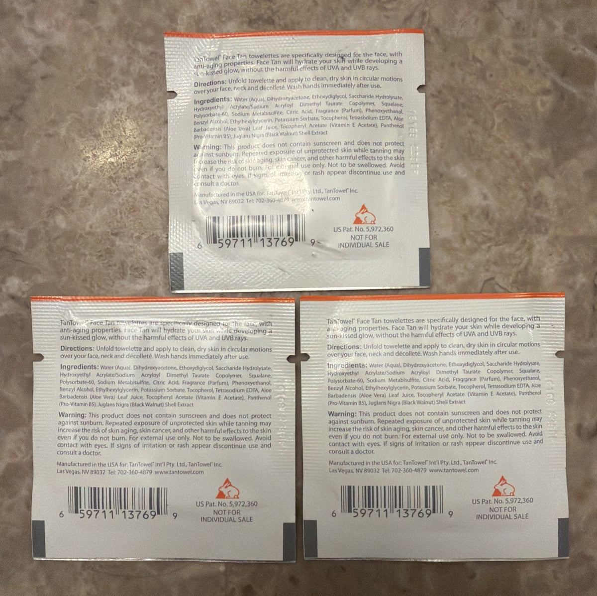 Face Tan Anti-Aging Towelette Sample Pack - 3 Sealed Towelettes