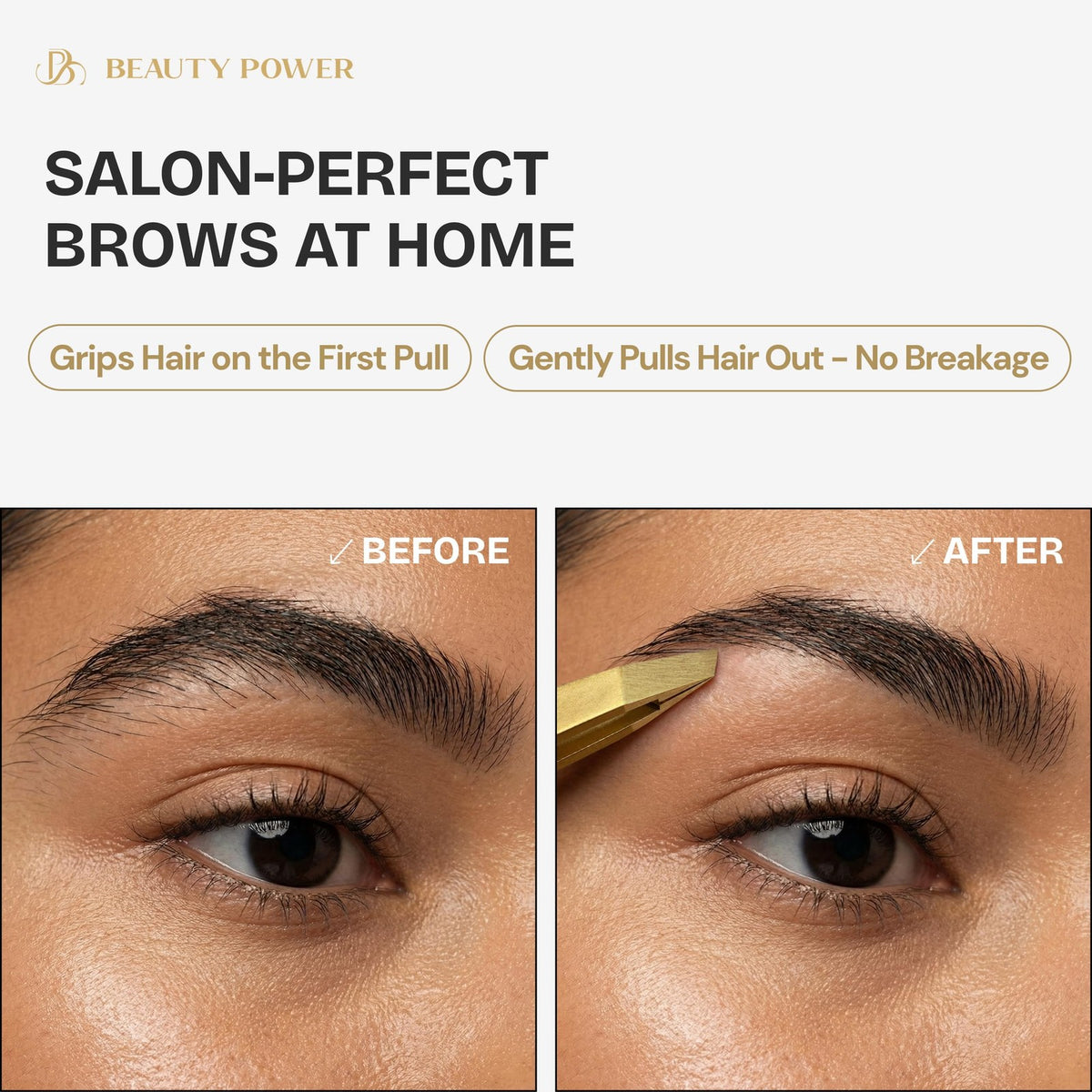 Professional Ultra-Precision Slanted Tweezers - Gold, Fine Point for Eyebrow & Facial Hair