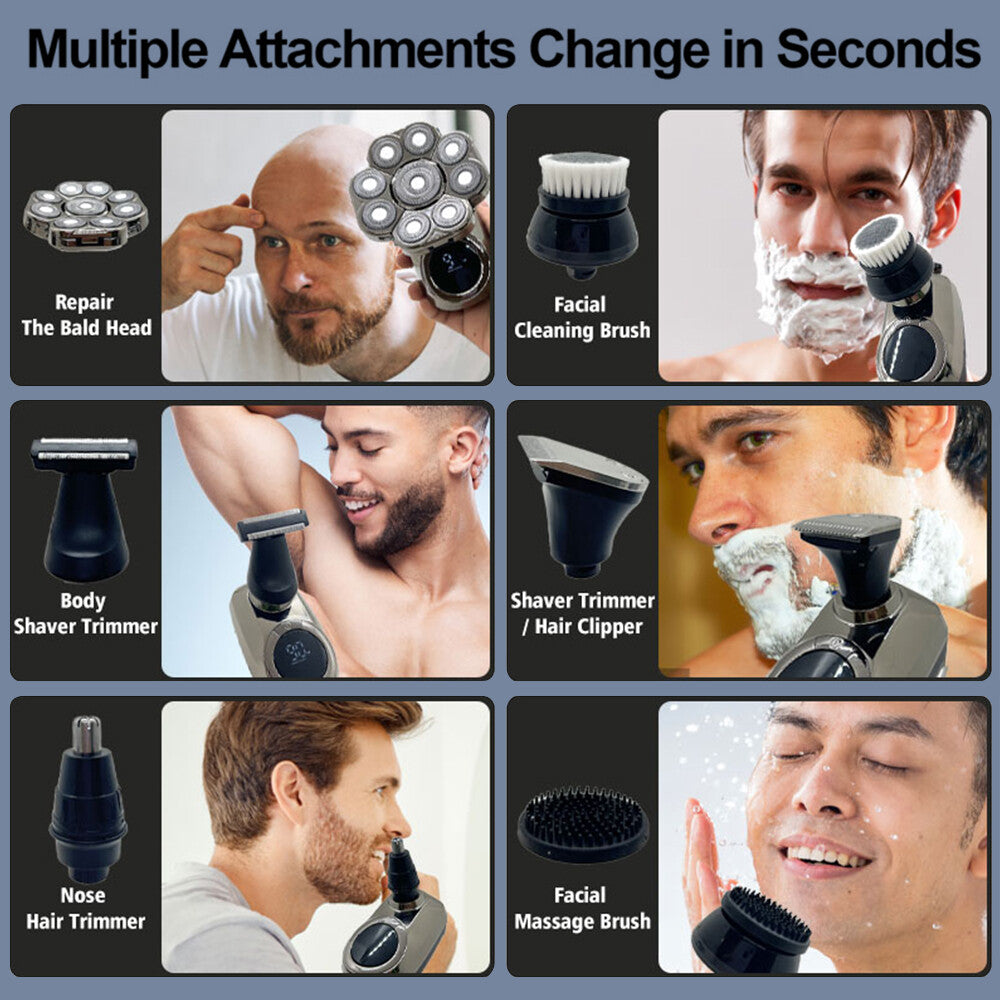 Cordless 9D Electric Head & Beard Shaver Wet Dry Bald Razor Grooming Set