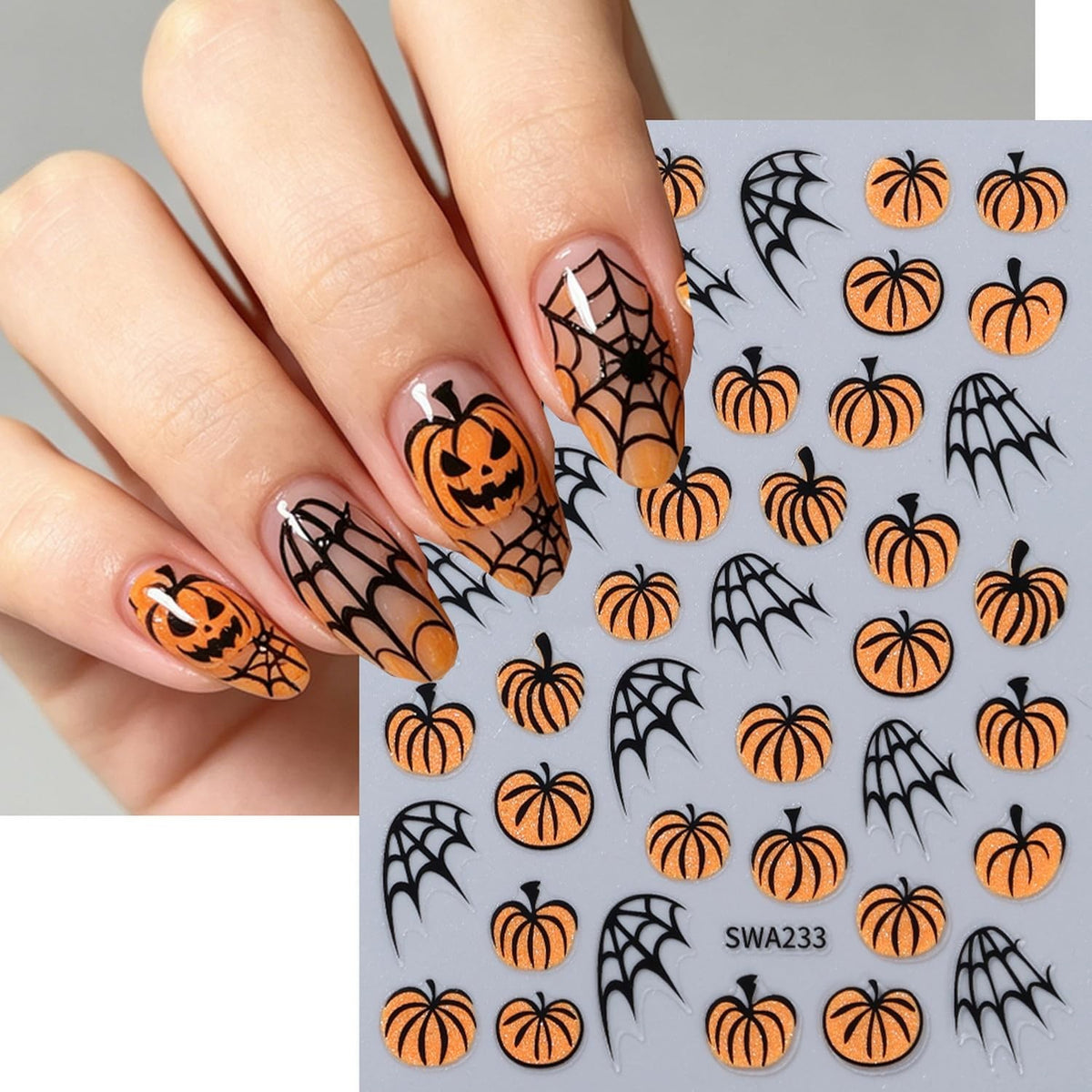 Halloween Nail Art Stickers Decals Pumpkin Spider Web 6 Sheets
