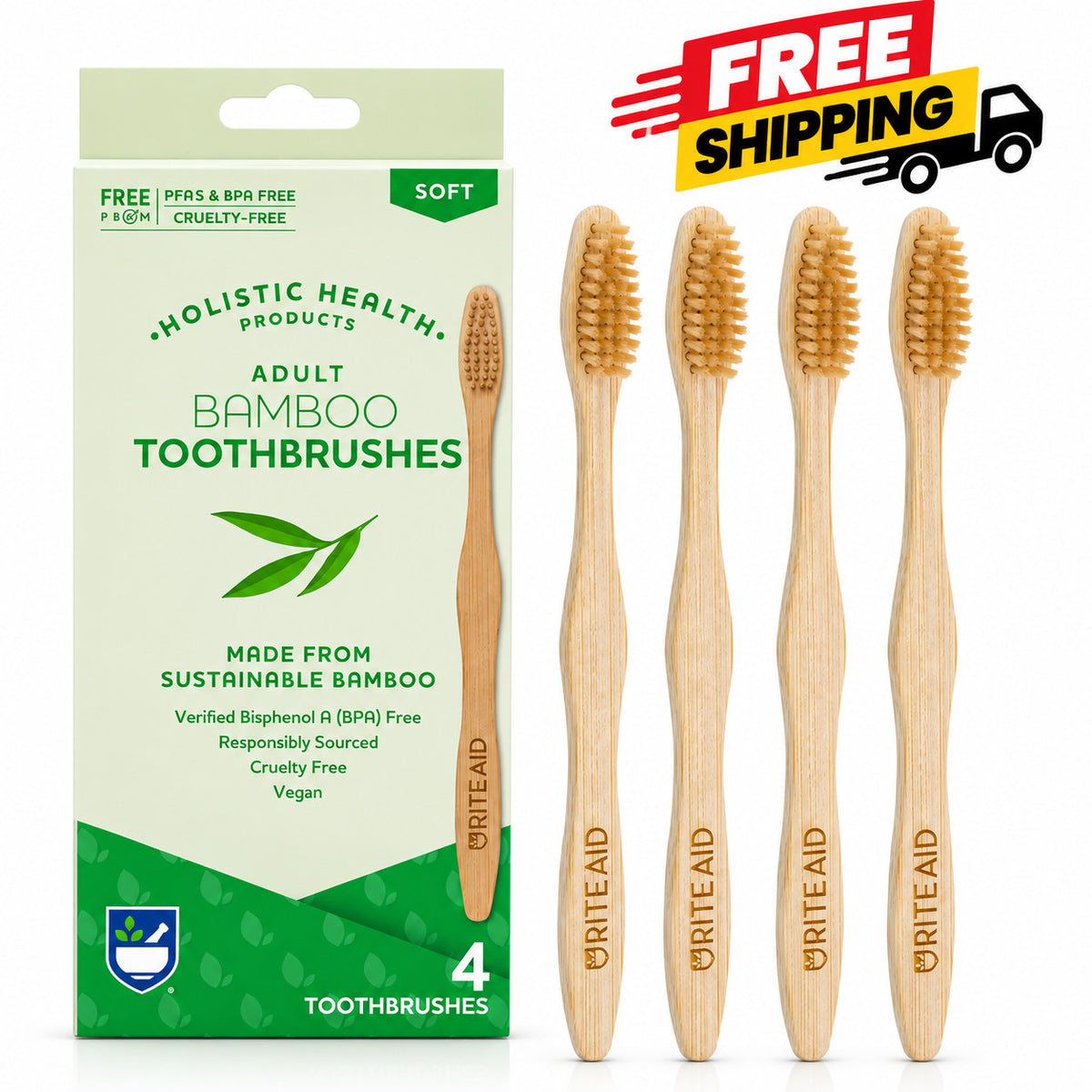 Eco-Friendly Bamboo Toothbrushes for Adults 4 Pack Soft Bristles