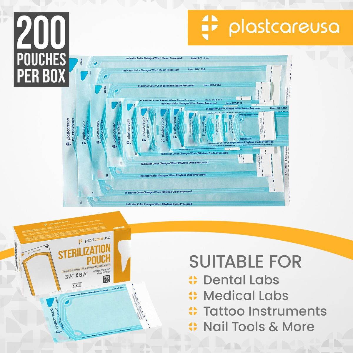 Self-Sealing Sterilization Pouch 3.5 x 6.5 Paper/Blue Film (400) Box – Dental Autoclave