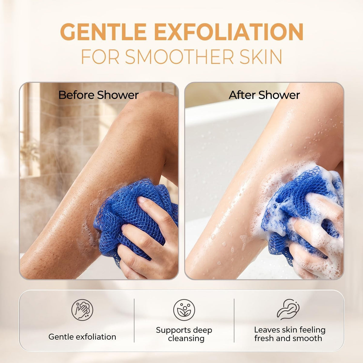 6-Pack Exfoliating Shower Scrubber Mesh Nets for Body & Back Cleaning