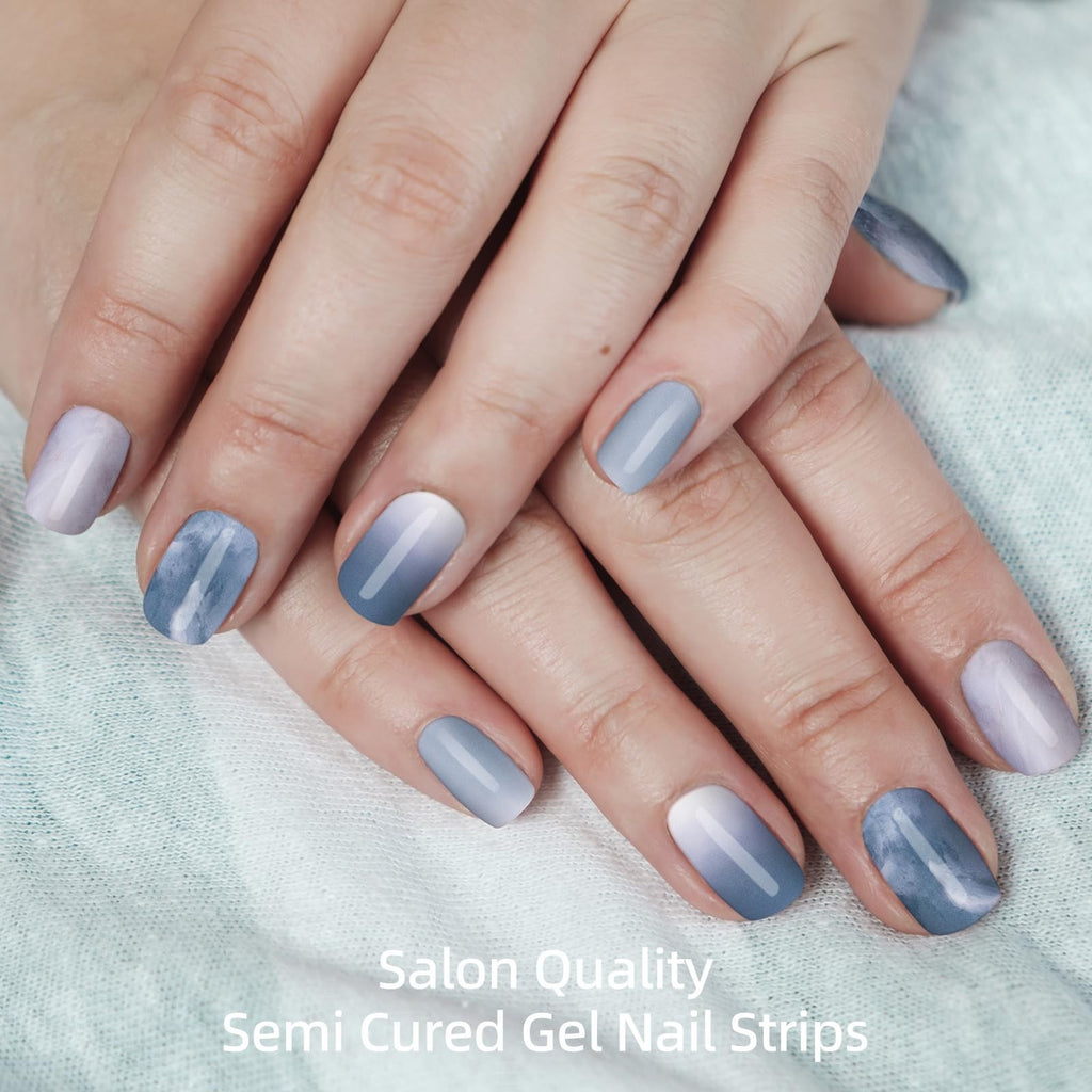 Semi Cured Gel Nail Strips Dreamy Waves 28pcs UV Ready for Home Manicure