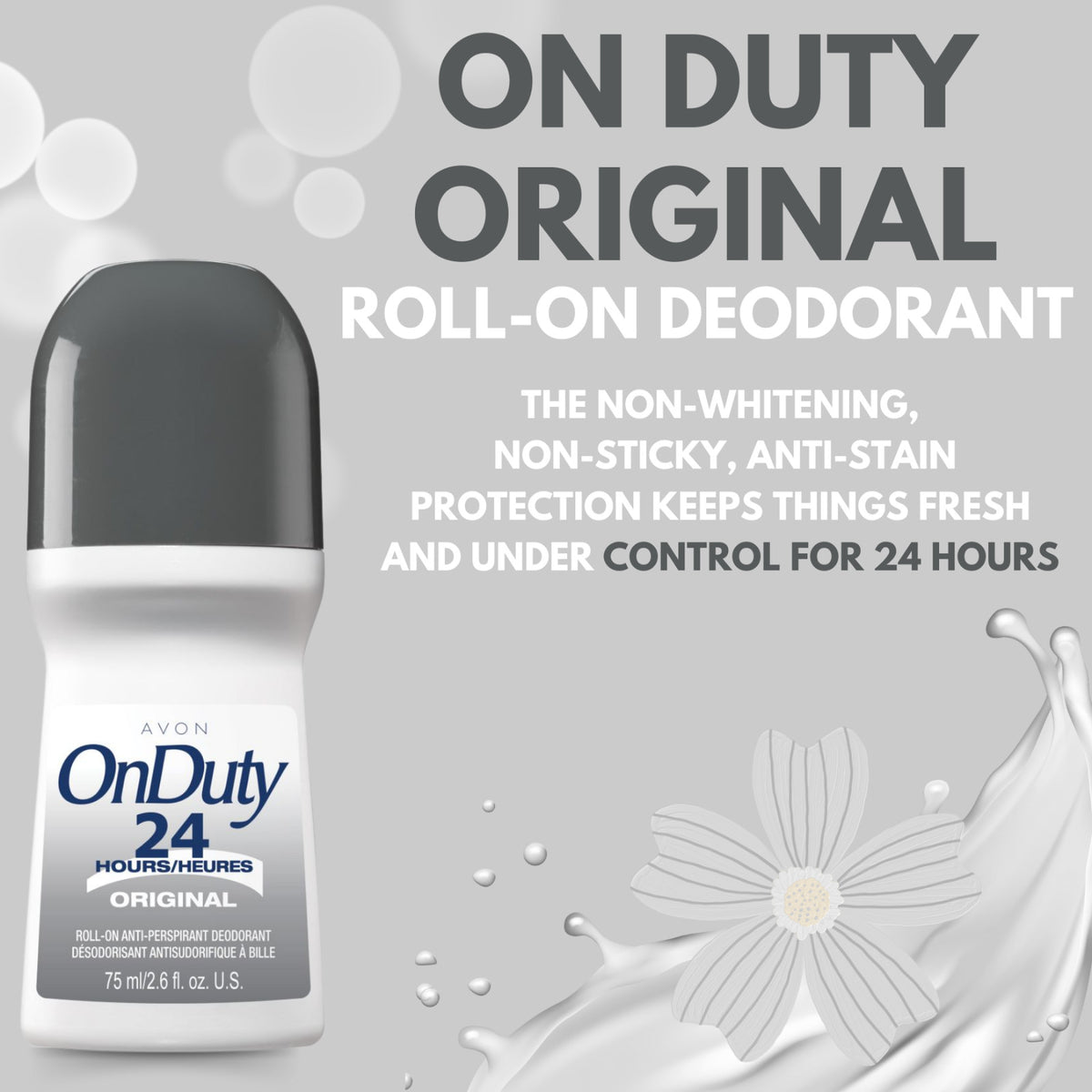 24H Roll-On Antiperspirant Deodorant for Men & Women - Avon On Duty, 2.6 fl oz (6-Pack)