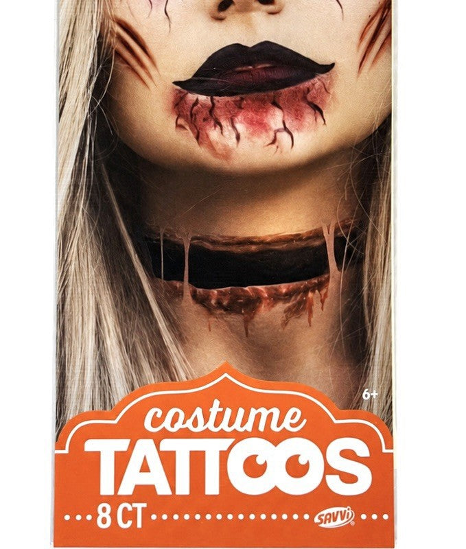 Halloween Bleeding Wounds Fight Horror Temporary Tattoos 8pc