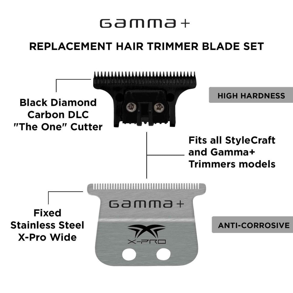 Gamma+ X-Pro Wide Stainless Steel Trimmer Blade Set for Barbers - GP528SB