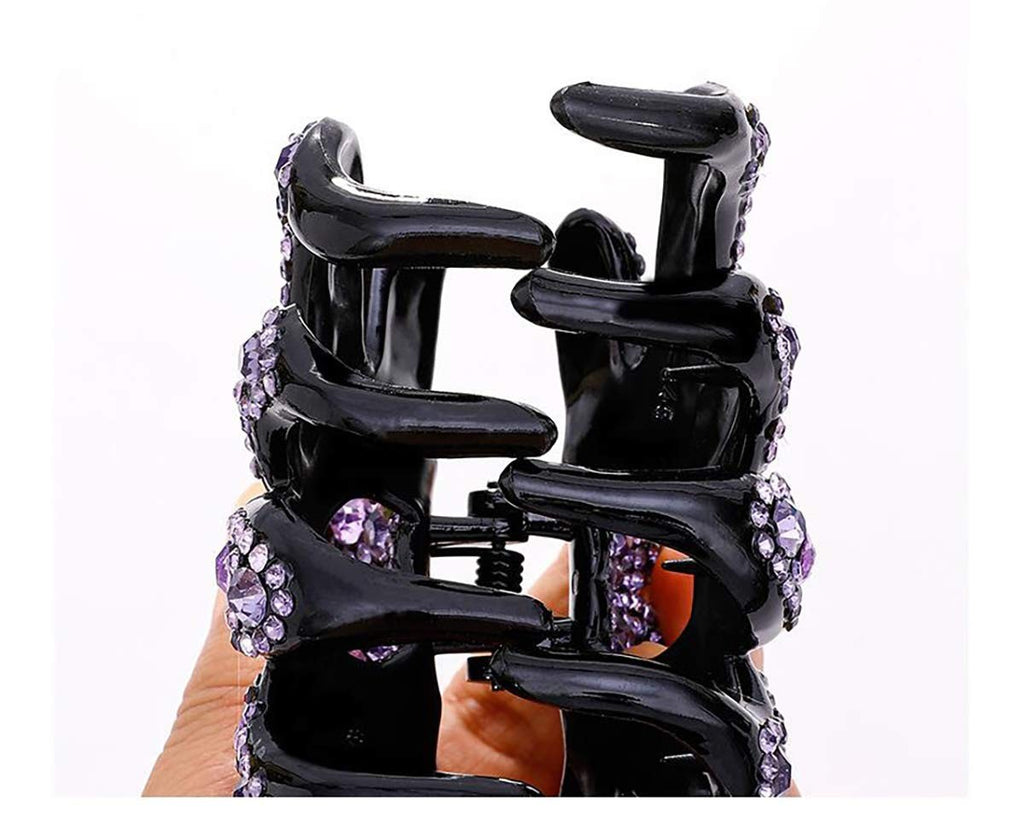 Large Rhinestone Hair Claw Clip for Thick Hair Violet - Elegant Plastic Clamp