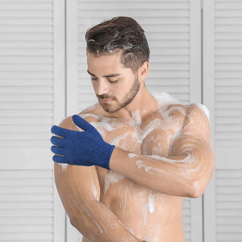 Longer Large Exfoliating Bath Gloves - 4 Pcs Body Scrubbing Mitts for Shower & Spa