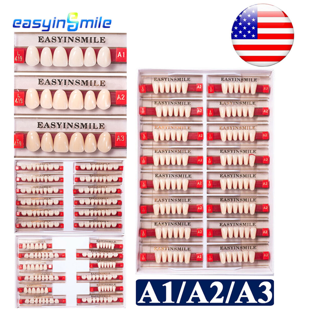 Dental Denture Teeth Set Acrylic Resin Full Upper & Lower A1/A2/A3