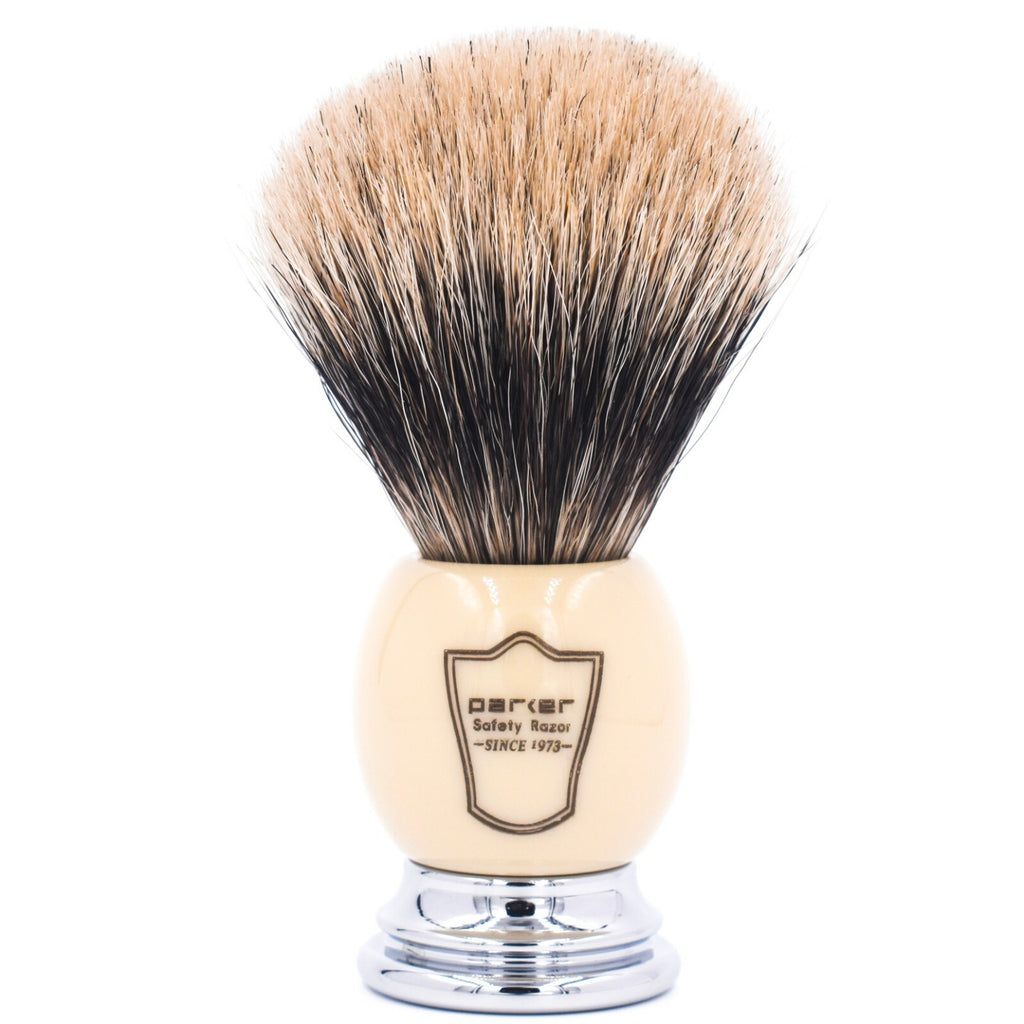 Shaving Brush with Stand - 100% Pure Badger Bristle, White & Chrome Handle