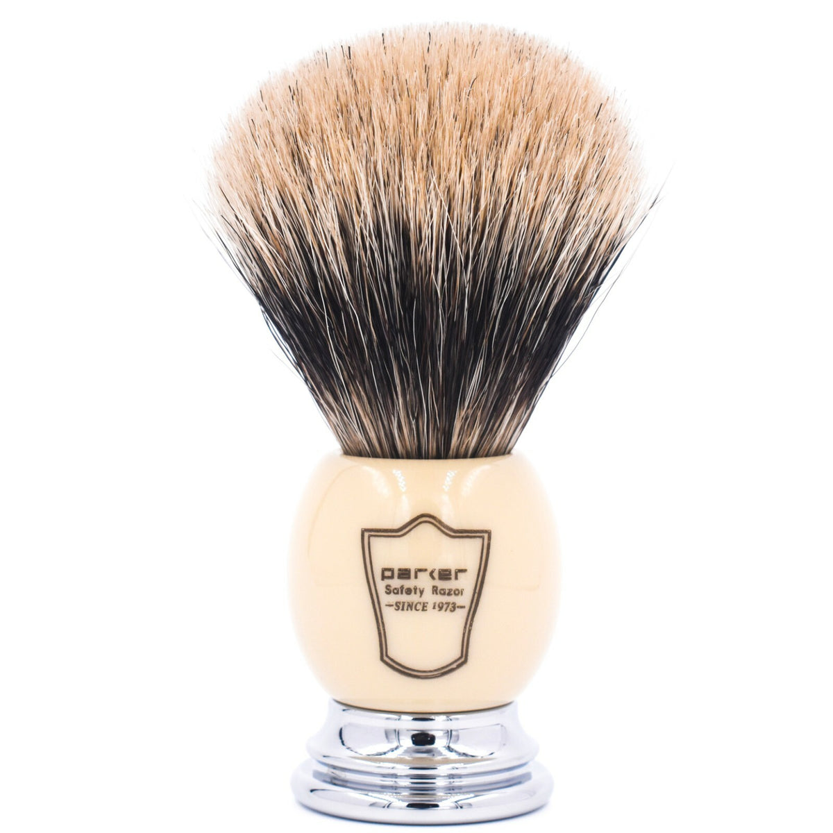 Shaving Brush with Stand - 100% Pure Badger Bristle, White & Chrome Handle