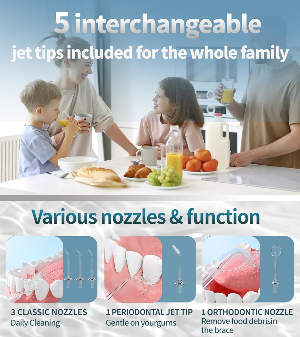 380ML Cordless Water Flosser Oral Irrigator Teeth Cleaner with 4 Tips