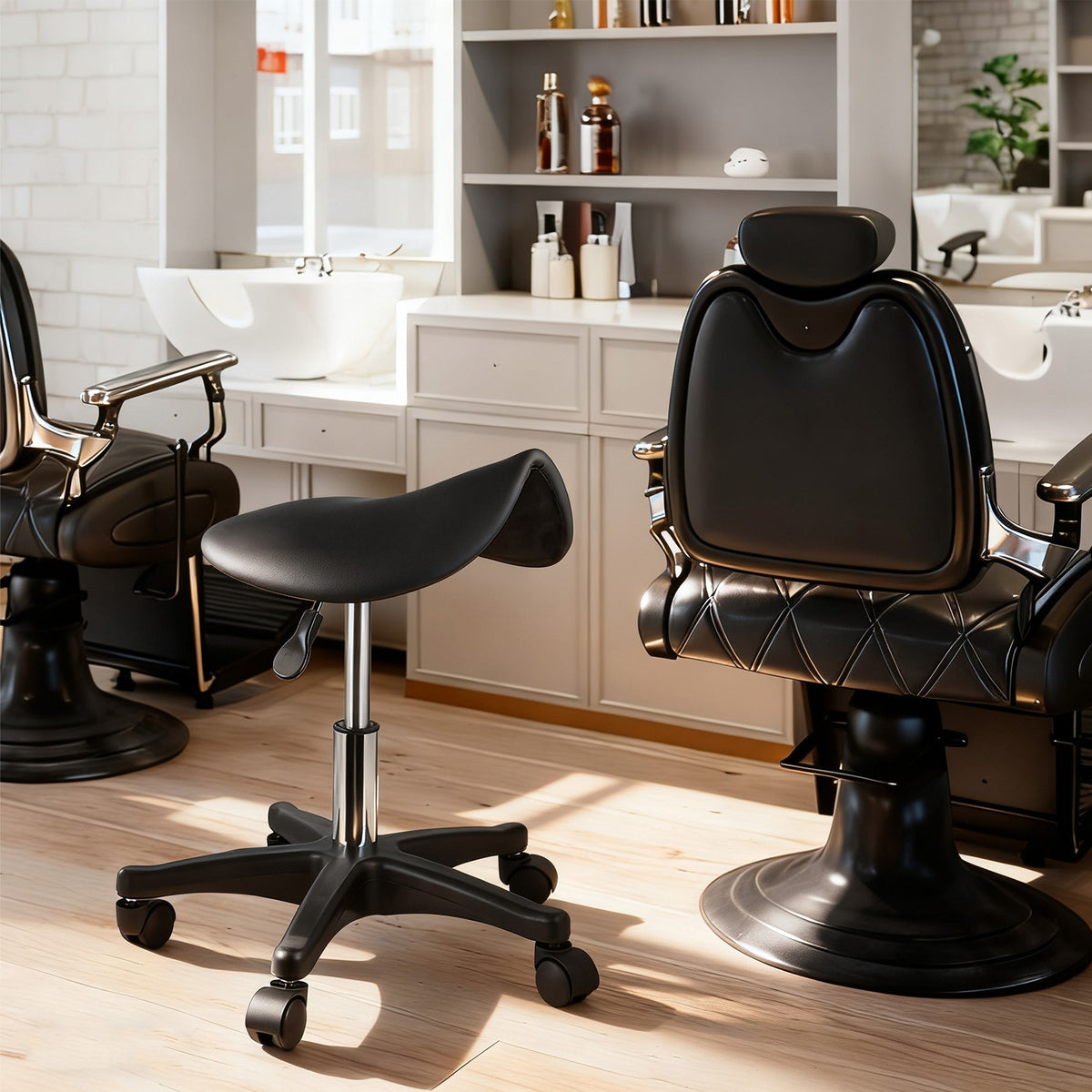 Ergonomic Saddle Stool with Wheels - Adjustable Height Rolling Chair
