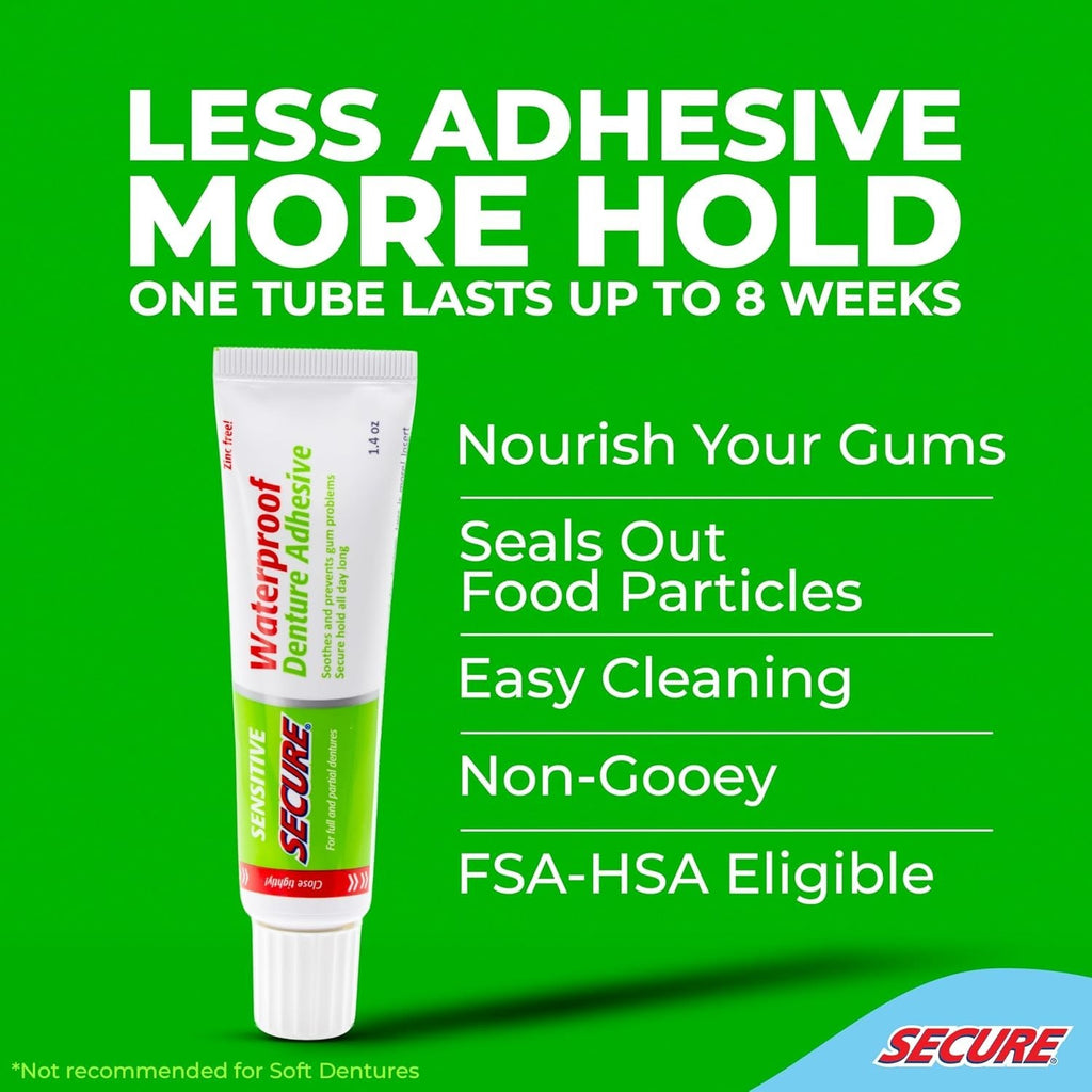 Strong Denture Adhesive Waterproof No Zinc Long-Lasting & Soothing Aloe Vera
